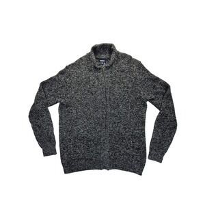 KingSize Mens XL Tall Full Zip Cardigan Sweater Black White Marled Mock Neck
